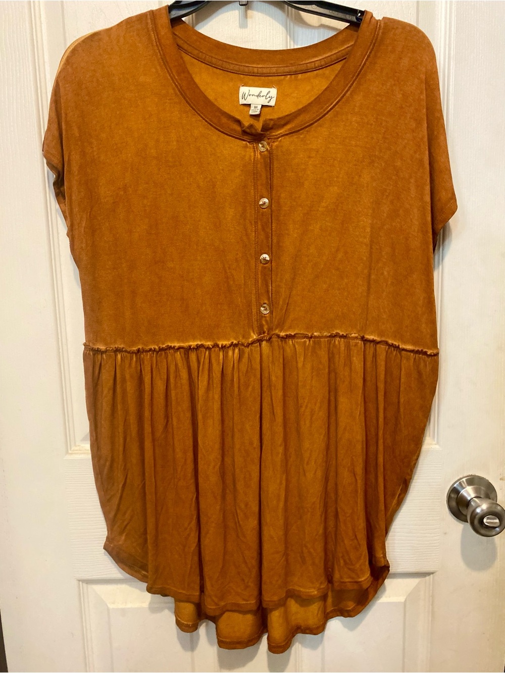 Wonderly Womens Rust Button-Front Babydoll Tunic